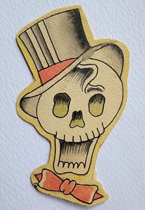 Image of original antique vintage sailor ned resinol skull top hat tattoo flash 2.5x4