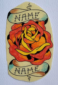 Image of vintage original unk produx british uk rose name banner +color tattoo flash 3x5