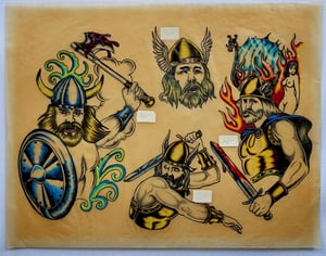 Image of vintage 1970s original black dragon viking biker 1%er tattoo flash houston 11x14