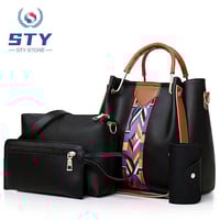 Fashion 4pcs Ladies Handbags Women Shoulder Tote Bags Set PU Leather-Black