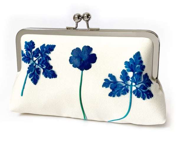 Image of Blue ferns, printed silk clutch bag