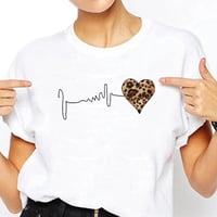 New 90 ’s Leopard Heartbeat T-shirt Women Streetwear Unisex