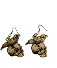 Image 1 of Halloween skull wooden earrings.