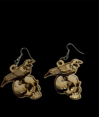 Image 2 of Halloween skull wooden earrings.