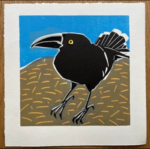 Image of Original Linocut 'Australian Pied Currawong' (4 left)