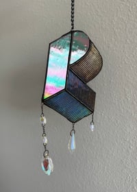 Image 5 of Pretty Lights Inspired Stained Glass PL Block Mobile – Iridescent Black