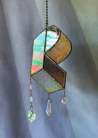 Image 3 of Pretty Lights Inspired Stained Glass PL Block Mobile – Iridescent Black