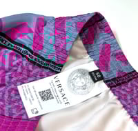 Image 3 of Versace Men's La Greca Pink Silk Shorts (Size 50 Euro)
