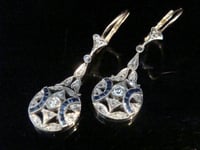 Image 1 of EDWARDIAN 18CT YELLOW GOLD SAPPHIRE OLD CUT & ROSE CUT DIAMOND EARRINGS