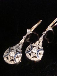 Image 2 of EDWARDIAN 18CT YELLOW GOLD SAPPHIRE OLD CUT & ROSE CUT DIAMOND EARRINGS