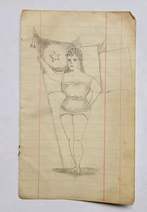 Image of antique 1900s original w.h. wilson pinup USA flag girl tattoo flash 3.5x5