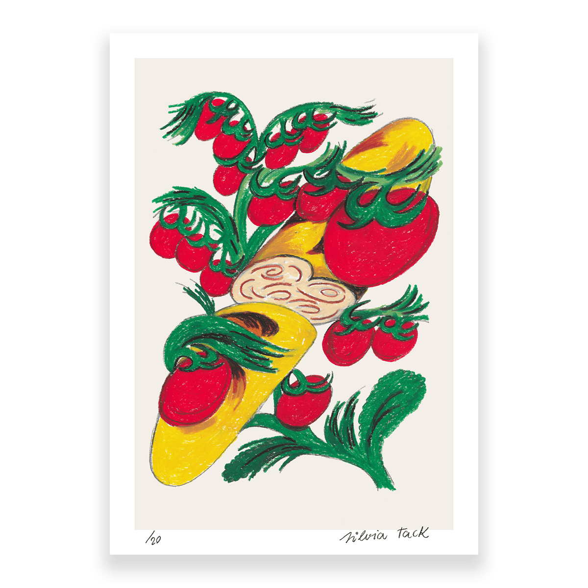 Image of Abrazo de una tomatera a una barra de pan