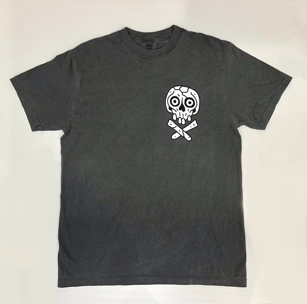 White skulls on vintage black t-shirt 
