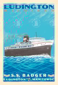 Badger Car Ferry Ludington Michigan Vintage Style Travel Art | Print No 126