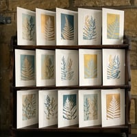 Image 1 of Hand printed cards in turquoise and gold 