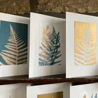 Image 3 of Hand printed cards in turquoise and gold