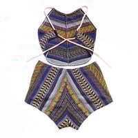 Image 2 of vintage monello sweater set adult L large high neck courtneycourtney halter tie crop top high waist
