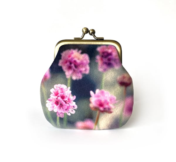 Image of Thrift flowers, velvet kisslock coin purse with plant-dyed lining