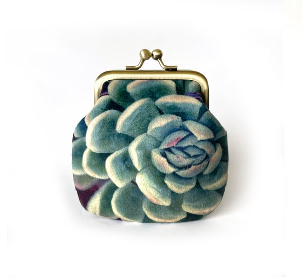 Image of Succulent, velvet kisslock coin purse with plant-dyed lining