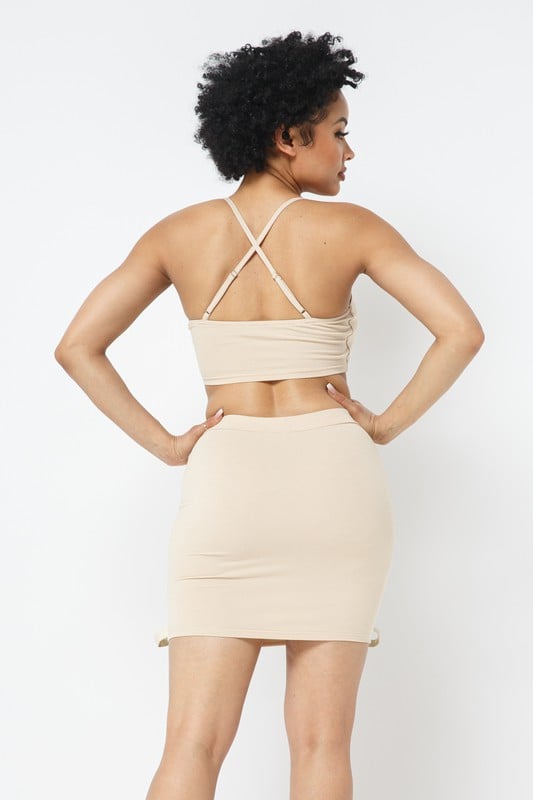 Image of 3PACK STRAPPY LACE-UP SKIRT SET 2-PIECE SET-NUDE 