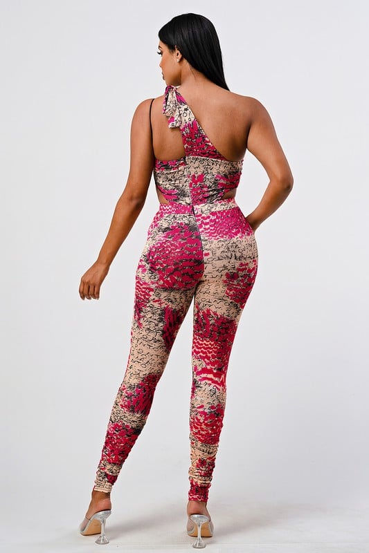 Image of 3PACK PINK ANIMLA PRINTED ONE-SHOULDER JUMPSUIT 