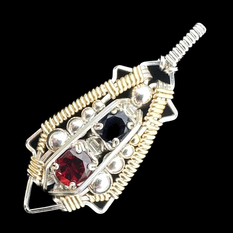 Image of Garnet and Dark Blue Iolite Mini Double Pendant