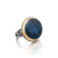 Image 1 of moody blues kyanite and 18k gold and oxidized silver ring