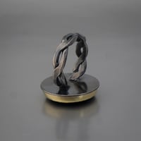 Image 4 of moody blues kyanite and 18k gold and oxidized silver ring