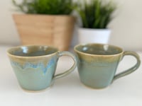 Image 2 of Subtle Green Blue and Oatmeal Ceramic 10oz Stoneware Mugs