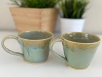 Image 3 of Subtle Green Blue and Oatmeal Ceramic 10oz Stoneware Mugs