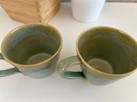 Image 4 of Subtle Green Blue and Oatmeal Ceramic 10oz Stoneware Mugs