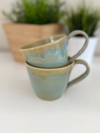 Image 1 of Subtle Green Blue and Oatmeal Ceramic 10oz Stoneware Mugs