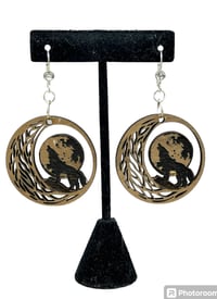 Image 1 of Wooden howler wolf earrings 