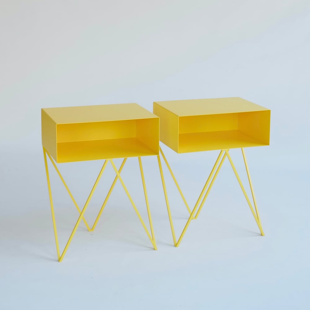 Image of Pair of yellow Robot side tables - ex-display 