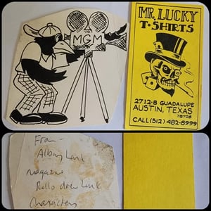 Image of original vintage 1978 mike rollo malone tattoo flash folk art drawing & biz card