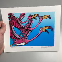 Three Flamingos Reductive Print