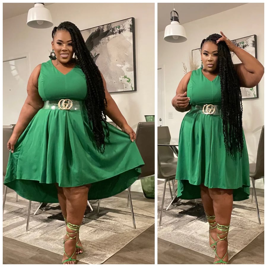 Image of 3PACK PLUS SIZE SLEEVELESS V-NECK HIGH-LOW DRESS-GREEN