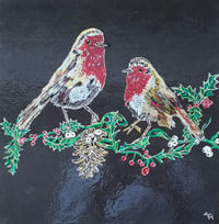 Two Robins on Mistletoe Original