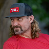 Image 3 of "Shop" Red - Charcoal/Black Flatbill Snapback