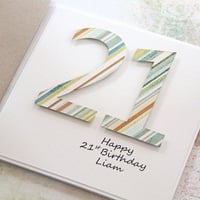 Image 2 of Birthday Card for Him. Personalised Male Birthday Card. Stripes.