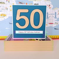 Image 4 of Birthday Card for Him. Personalised Male Birthday Card. Teal.