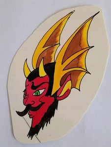 Image of original vintage ron kevie? hell bound devil winged satan HA tattoo flash 3x5.5