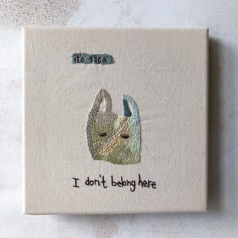 Image of I don’t belong here - One of a kind intuitive hand embroidery, hand embroidered art 20 x 20 cm