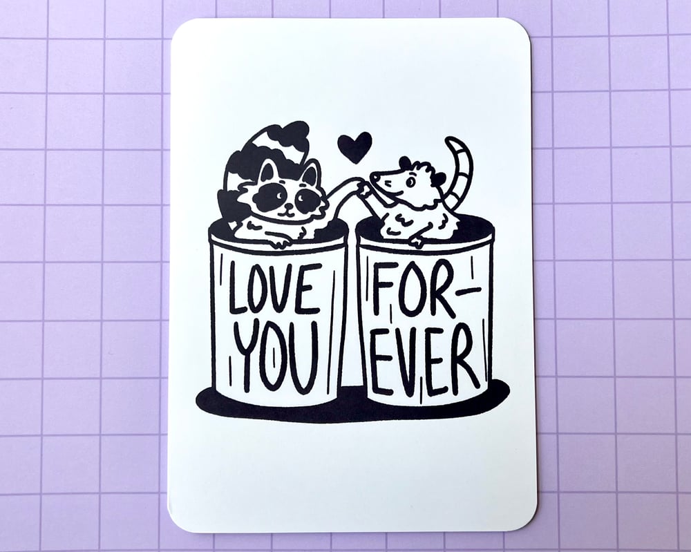 Image of Love you forever possum & raccoon card
