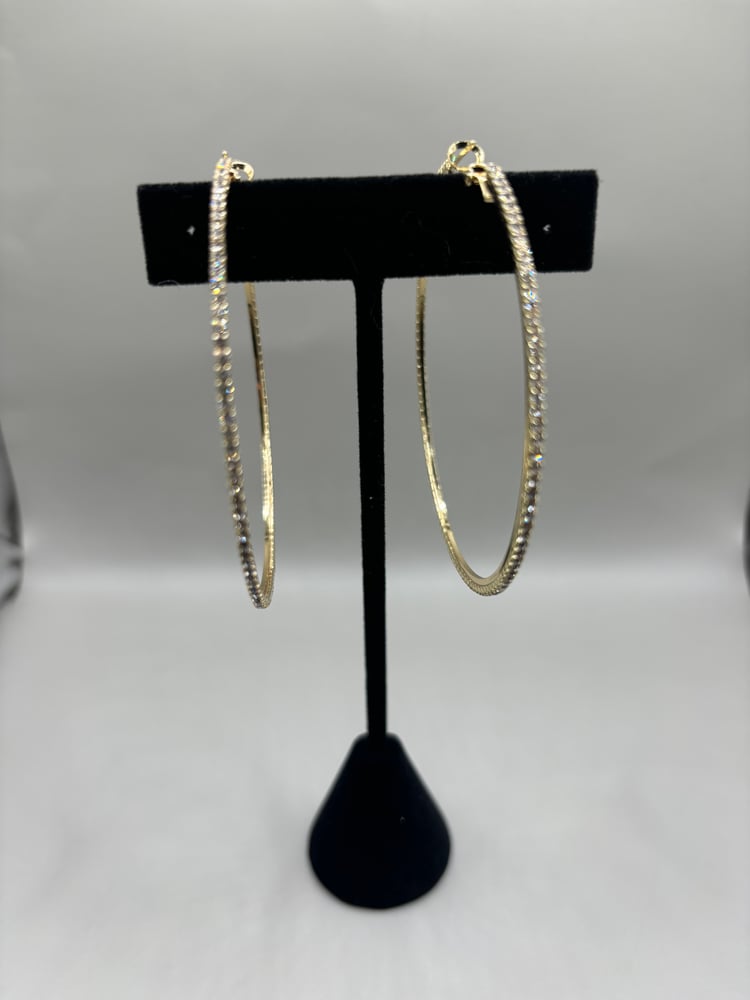 Image of Gold hoop rhinestones earrings 