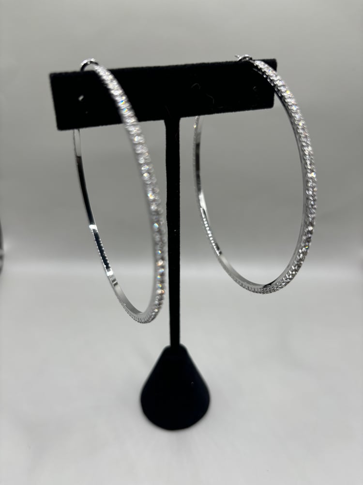 Image of Silver hoop rhinestones earrings 