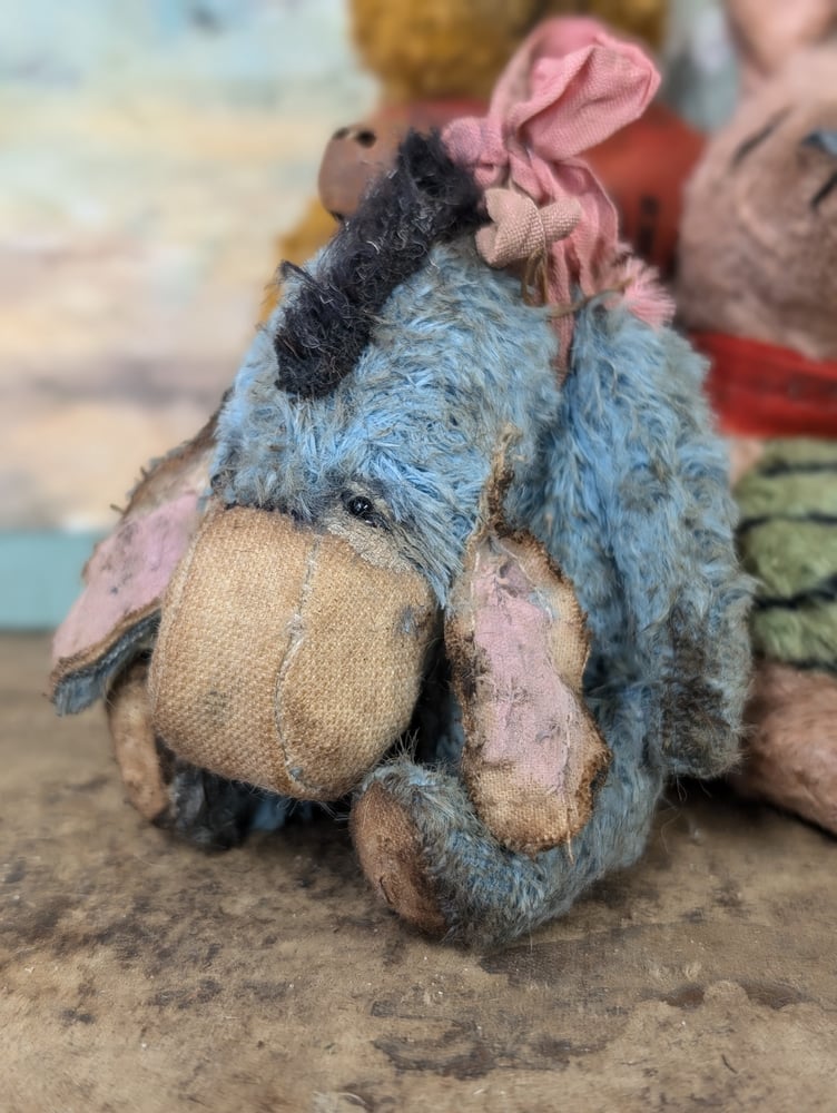 Image of BLUE - "EEYORE" - Teenie-Weenie little classic vintage style Eeyore donkey by whendis bears..