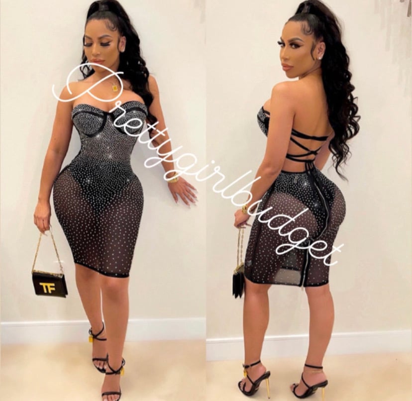 Image of Sexy Hot Drilling See Through Breast-Pad Night Club Dress