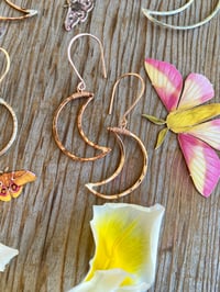 Image 7 of Small Hammered Crescent Moon Earrings
