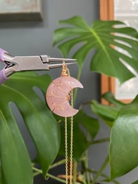 Image 4 of Rose Quartz  Gold Moon  Necklace 